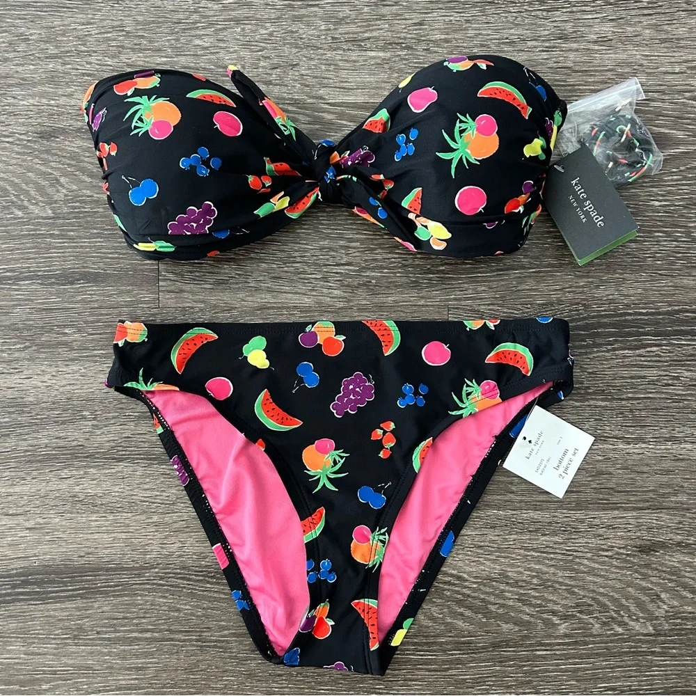 kate spade Black Fruit Print Bikini NWT